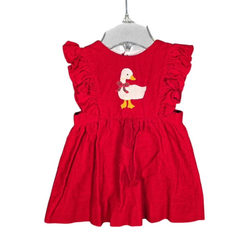 Vintage Goose Dress Size 12-18 Months Corduroy Red‎ Cottage Ruffle Bow
